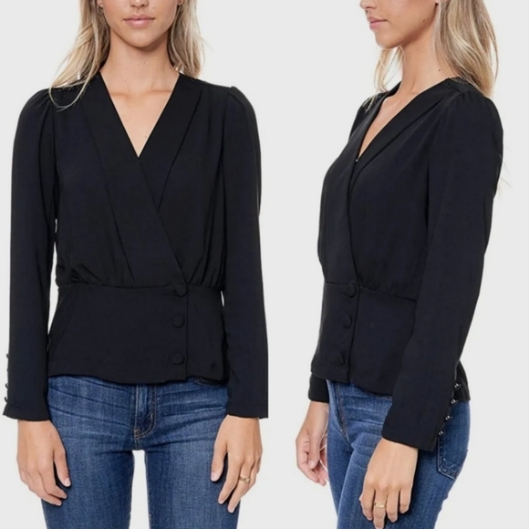 🎀Black Blouse with Side Button and Sleeve Details - Picture 2 of 15